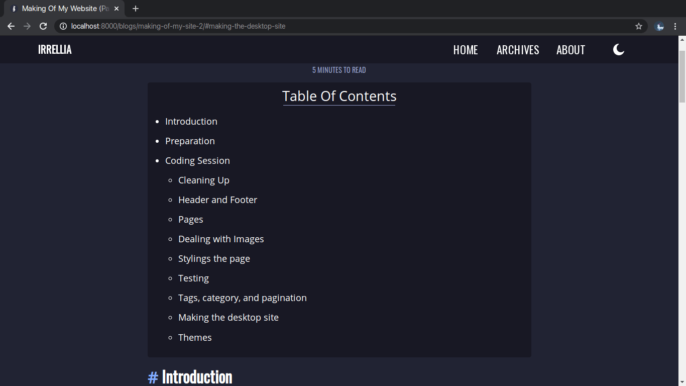 table of content